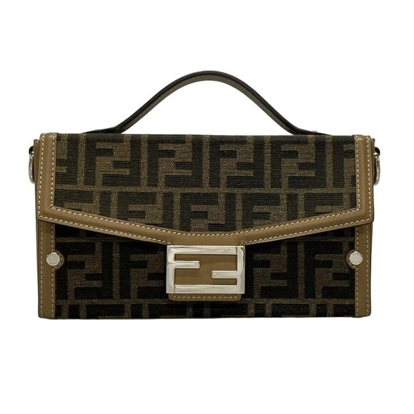 Auth FENDI Baguette Soft Trunk/Zucca Pattern 7VA565 Dark Brown Beige Jacquard - Picture 1 of 16